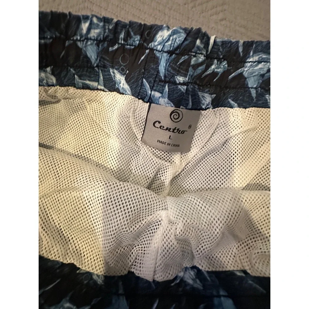 Centro Mens Swim Trunks Navy White Shark Print Shorts MS1004 Large NWT